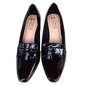 Giày cao gót 7cm Trường Hải gót to da bóng màu đen thời trang cao cấp CG01280