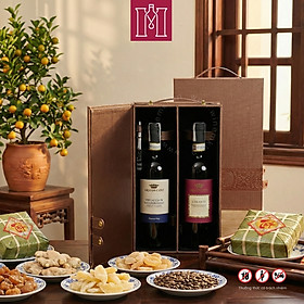 Hộp quà 2 chai rượu vang Ý nhập khẩu Bersano Granducato 750ml chính hãng, kèm hộp da đôi nâu có phụ kiện - hộp quà tặng Tết, tặng khách hàng, tặng đồng nghiệp