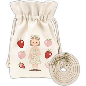 Women Canvas Bag Print Bucket-Shaped Oranges Strawberries Milk Little Girl Cute Crossbody Mobile Phone Bag