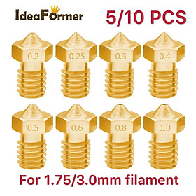 Máy in 3D 3D V6 M6 Vòi phun bằng đồng thau 0,2/0,25 0,3/0,4/0,5/0,6/1,0mm cho sợi dây tóc 1,75/3.0mm E3D V5 V6 Kích thước máy đùn nóng: Các loại khác: