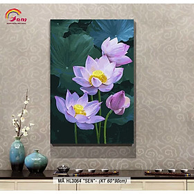 Mua Tranh tô màu theo số sơn dầu số hóa Gam khổ lớn Tranh hoa sen sen hồng cổ điển dân dã mã HL3064