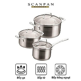 (Ảnh thật) Bộ 3 nồi inox đáy từ Scanpan Impact 71000301, đúc đáy 3 lớp dày, bắt từ nhanh, truyền nhiệt đều, bền đẹp, dung an toàn trong máy rửa bát