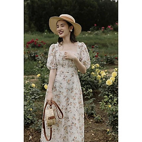 Váy hoa cổ vuông | Floral midi dress