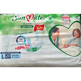 Sỉ 1 Cây/Thùng 6 Gói Tã dán Sunmate L20 (20 Miếng) ( Mẫu mới của L18 +2) - Tã người lớn Sunmate- Date Mới