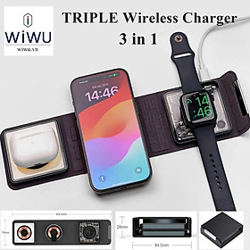 Mua WIWU Triple Wireless Charger 3 in 1 – Đế sạc nhanh gập gọn cho 3 thiết bị cùng lúc   trong suốt lộ cơ cực chất - Hàng chính hãng