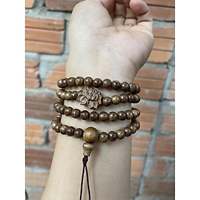 Vòng chuỗi trầm hương 108 hạt mix hoa sen 6li