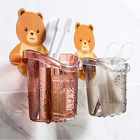 Combo 2 Cốc Gấu Đựng Bàn Chải Và Kem Đánh Răng Dán Tường Dru-Hàng Chính Hãng