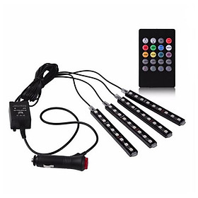 Car Atmosphere Light , 4-Piece LED Car Interior Floor Light Underdash Strips Decoration Lamp Kit w/ Remote Control Wireless for All Vehicles