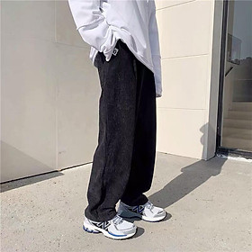 Quần Ống Rộng Baggy Lưng Cao Chất Liệu Kaki Nhung Tăm Unisex Nam Nữ Phong Cách Hàn Quốc Ulzzang