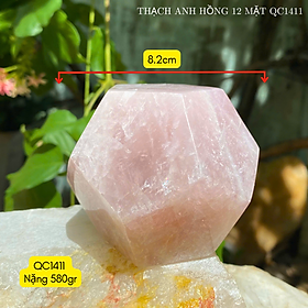 Thạch anh hồng 12 mặt NHASAN QC1411 Tăng cường sự tự tin - nặng 580gr, đường kính 8.2cm