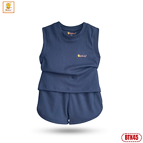 Đồ bộ bé trai Babiboo bộ sát nách viscose gân tăm co dãn, mịn mát BTK45