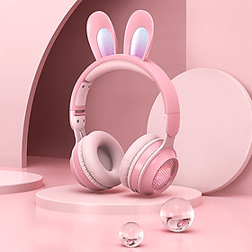 Tai nghe chụp tai bluetooth Cute Rabbit , tai nghe thỏ không dây siêu dễ thương có đèn led đổi màu cực đẹp, tai thỏ đáng yêu có mic đàm thoại cao cấp Hàng Chính Hãng DEVO