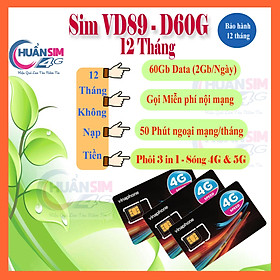 [Sim Dùng 12 Tháng ] Sim 4G Vinaphone - 120G/tháng - Gọi Miễn phí ( VD149 - VD89P - VD89 -D60G ) loại 1 năm 