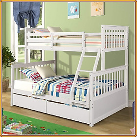 Mua Giường 2 tầng màu trắng Tundo trên 1m2 dưới 1m6 kèm 2 học tủ