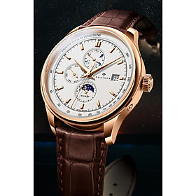 Đồng hồ nam Poniger P815-1 Chính hãng ,Kính sapphire nguyên khối ,chống xước,chống nước 50m,mặt đen vỏ vàng hồng dây da nâu