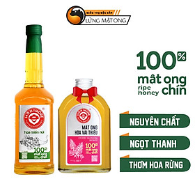 Combo Mật ong nguyên chất Hoa Miền Núi Honimore 630g/chai tặng 1 chai mật ong Hoa Vải Thiều 360g/chai - tăng sức đề kháng