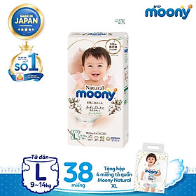 Tã dán Moony Natural L38 tặng hộp 4 miếng tã quần Moony Natural XL