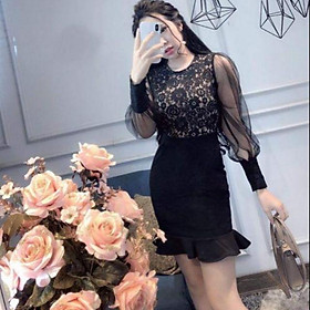 Đầm body ren phối voan chân váy đuôi cá