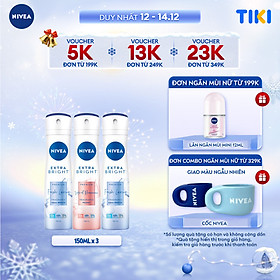 Combo 3 Xịt ngăn mùi NIVEA dưỡng sáng hương nước hoa (Tươi mát/Ngọt ngào/Quyến rũ) 150ml