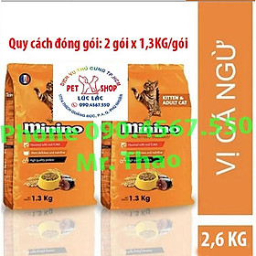 Combo 2 gói 1.3kg thức ăn cho mèo con & mèo trưởng thành minino tuna flavored - thức ăn cho mèo vị cá ngừ 2.6kg
