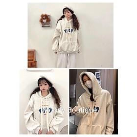Áo Hoodie Nỉ Nam Nữ In Chữ 1928 Thêu Nổi Dáng Thụng Màu Xám Mũ 2 Lớp