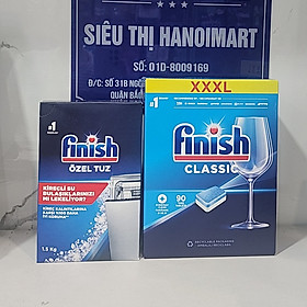 Viên rửa bát Finish 120 viên  Muối Finish 1.5kg dùng cho Máy Rửa Bát Chén - Combo 110Vmuối 1.5kg