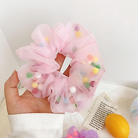 Dây buộc tóc voan mềm kèm quả bông siêu dễ thương HD68