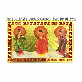 Thẻ Kim Bài Tây Phương Tam Thánh Phật, kích thước: 8.3cmx5.3cmx0.2cm, màu: vàng - SP005741