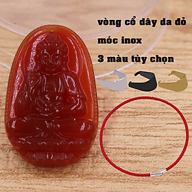 Mặt dây chuyền A di đà mã não đỏ 3.6 cm kèm vòng cổ dây da đỏ, Phật bản mệnh, mặt dây chuyền phong thủy