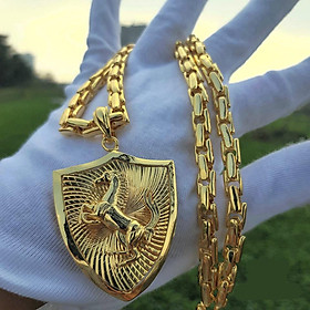 Dây Chuyền Cho Nam Giới Hình Ngựa Vàng Mạ 18K + TẶNG LÁ BỒ ĐỀ MAY MẮN TÀI LỘC ĐỂ VÍ ĐIỆN THOẠI