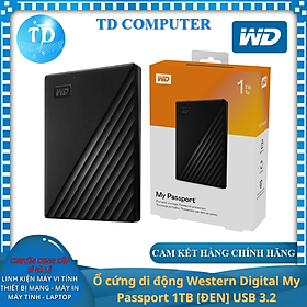 Hình ảnh Ổ cứng di động Western Digital My Passport 1TB [ĐEN] USB 3.2 (WDBYVG0010BBK) - Hàng chính hãng