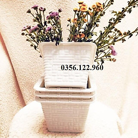 Bộ 5 chậu nhựa vuông giả mây trắng -KT 18x10cm
