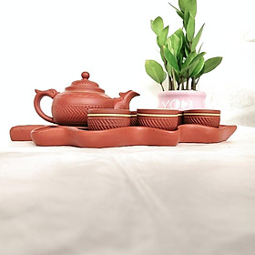 Bộ uống trà - Ấm tử sa dáng Phượng Hoàng khay hình lá tuyệt đẹp - Dung tích 250 ml