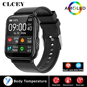 2023 New Blood Glucose Monitor Health Smart Watch Men ECG+PPG Blood Pressure Measurement IP68 Waterproof Sport Ladies smartwatch Color: Silicone black