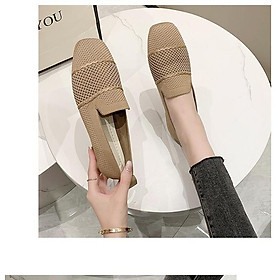 Giày slip on vải len gân đế bệt siêu nhẹ siêu êm S091