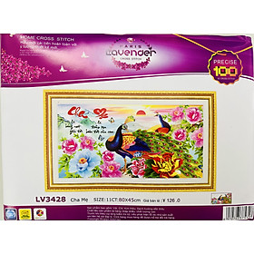 Mua Tranh thêu chữ thập Cha mẹ (công và hoa mẫu đơn) LV3428  kích thước 80 x 45 cm