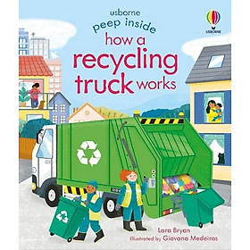 Hình ảnh Sách tương tác thiếu nhi tiếng Anh: Peep Inside How A Recycling Truck Works
