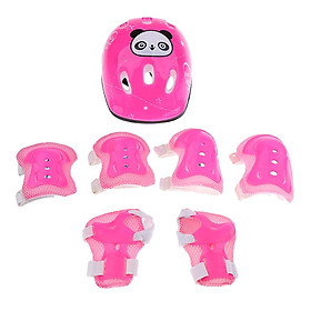 7 Pcs Kids Roller Skating Bicycle Helmet Knee Wrist Elbow Pad Pink