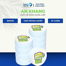 Combo 10 giấy vệ sinh cuộn lớn cao cấp 2 lớp giấy lụa 900g AN KHANG SOFT | THẾ GIỚI GIẤY | 100% Bột giấy nguyên sinh | 10AKS900