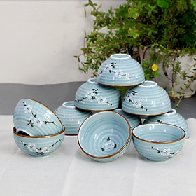 Mua Bộ bát ăn cơm men Lam Ngọc vẽ hoa Anh Đào cao cấp gốm sứ Bảo Khánh Bát Tràng - bát cơm  chén cơm  chén ăn cơm
