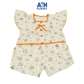 Bộ quần áo Ngắn bé gái họa tiết Hoa Nhí Vàng Tím viền Cam Xô muslin - AICDBGXKDIY6 - AIN Closet