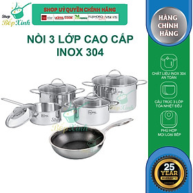 Mua Bộ nồi chảo quánh inox FiveStar Plus 5 chiếc 3 lớp đáy liền inox 304 nắp kính  bảo hành 25 năm