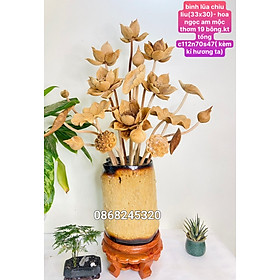 Mua 1 bình hoa sen 19 bông trang trí phòng khách  phòng thờ bình cắm hoa gỗ chiu lưu  hoa lá cành gỗ ngọc am thơm nức