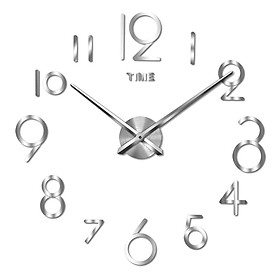 3D DIY Wall Clock, Modern Frameless Numbers Stickers Decorative Clock Silver