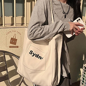 Túi đeo vai canvas in thành phố thủ đô các nước đựng vừa laptop 14 inch có túi ngoài TP18 | tiemtuitotebypat