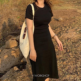 Đầm nữ thun gân form xoè đơn giản black aline dress Maxy Workshop