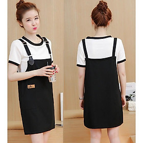 Set yếm bầu - áo trắng - yếm đen thun đi làm đi chơi V487