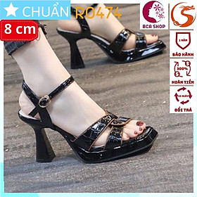 Giày cao gót nữ 8p RO474 ROSATA tại BCASHOP hở mũi có quai sau, vân cách điệu, có viền khác màu nổi bật - màu đen