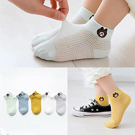  1 Set 5 đôi tất lưới mặt gấu cao cổ cho bé