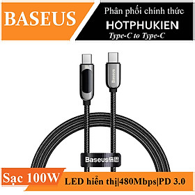 Dây cáp sạc Type C sạc nhanh 100W chuẩn PD 3.0 Type C to Type C hiệu Baseus Display Fast Charging Data Cable trang bị màn hình LED chuẩn 5A/QC 4.0, Smartchip - hàng nhập khẩu